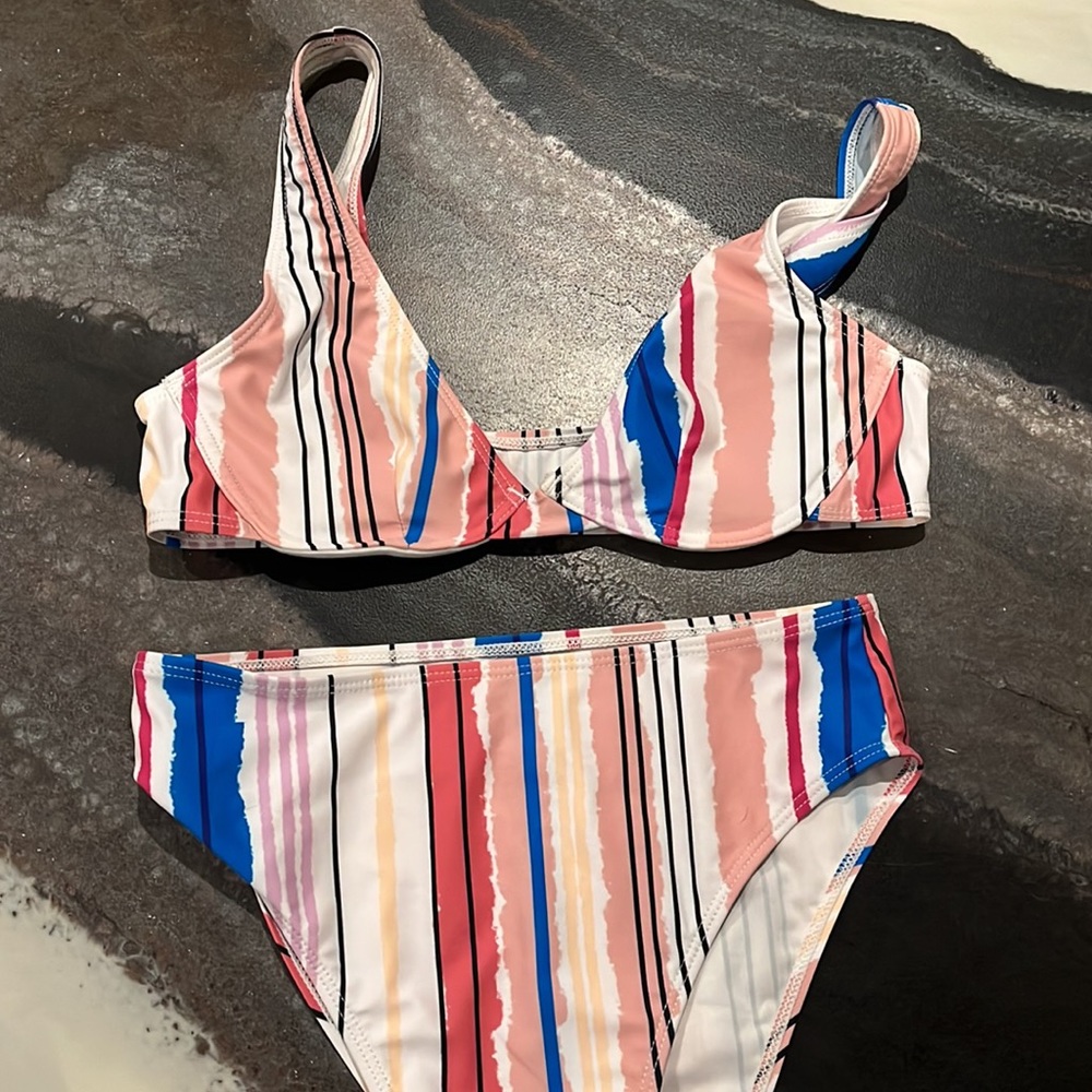 Striped High Rise Swim Suit - Picture 2 of 5